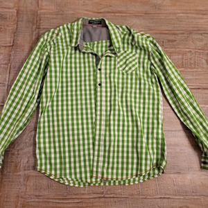 Fredd Marshall Mens Button Up Shirt Green Buffalo Plaid Flip Cuff Sleeve XL